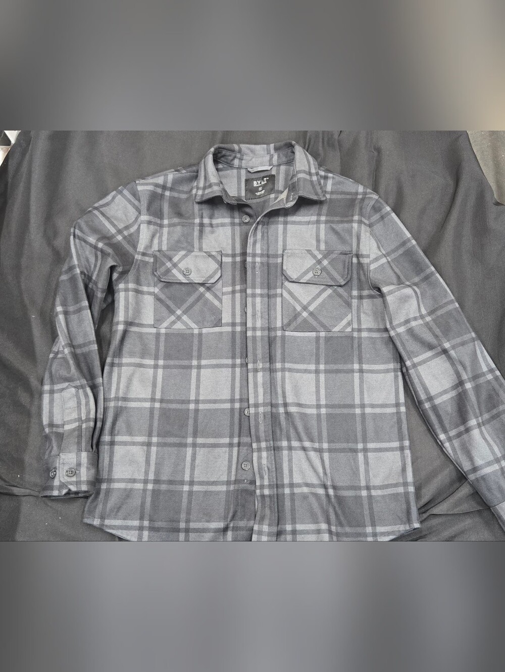 BYLT Premium Basics Men's Gray Plaid Flannel Button-Up Shirt – Size M